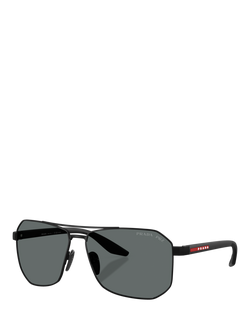 Prada Prada Linea Rossa PS A53S Men's Polarised Rectangular Sunglasses, Black/Grey, Black/Grey