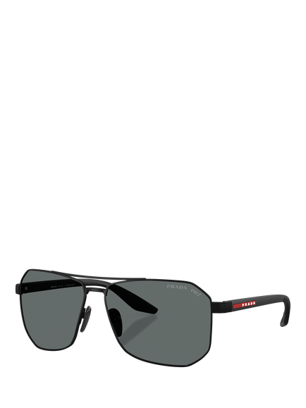 Prada Prada Linea Rossa PS A53S Men's Polarised Rectangular Sunglasses, Black/Grey, Black/Grey