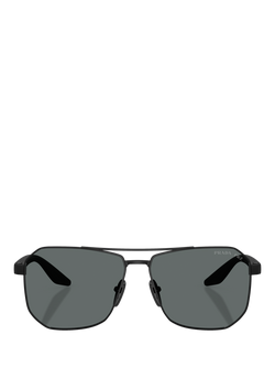 Prada Prada Linea Rossa PS A53S Men's Polarised Rectangular Sunglasses, Black/Grey - view 2, Black/Grey