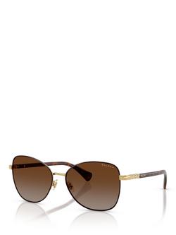 Ralph Lauren RA4147 Women's Polarised Butterfly Sunglasses, Gold/Brown, Gold/Brown
