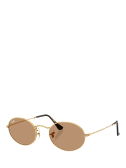Ray-Ban RB3547 Unisex Oval Sunglasses, Gold/Brown, Gold/Brown