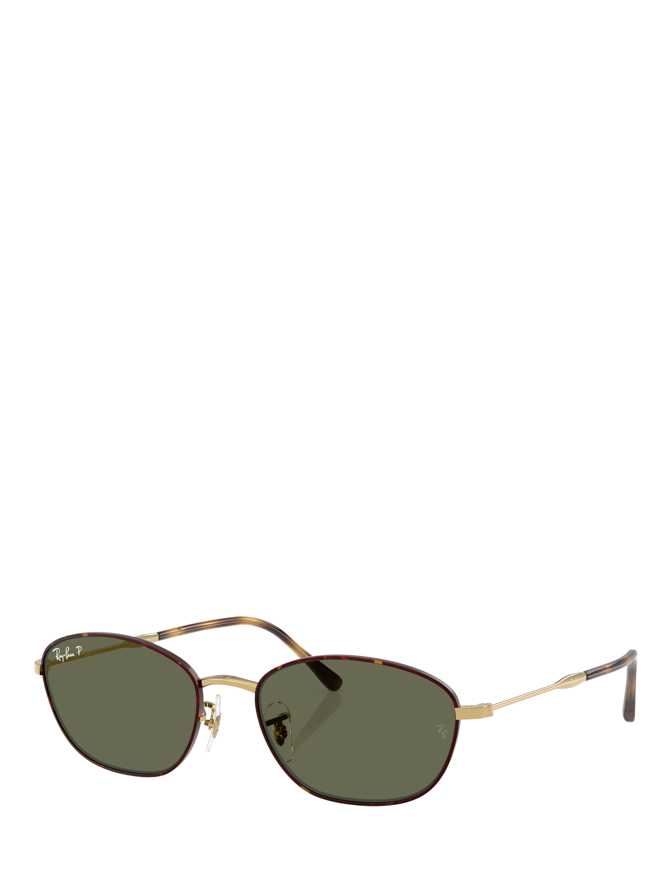 Product image 1 of 6, which shows Ray-Ban RB3749 Women's Polarised Irregular Sunglasses, Havana Gold/Green