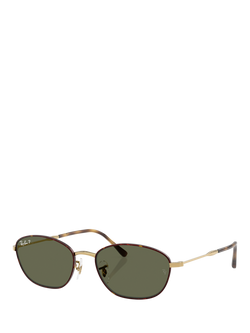 Ray-Ban RB3749 Women's Polarised Irregular Sunglasses, Havana Gold/Green, Havana Gold/Green