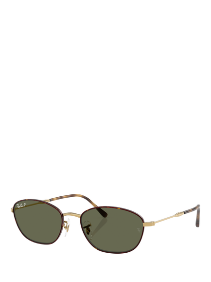 Ray-Ban RB3749 Women's Polarised Irregular Sunglasses, Havana Gold/Green, Havana Gold/Green