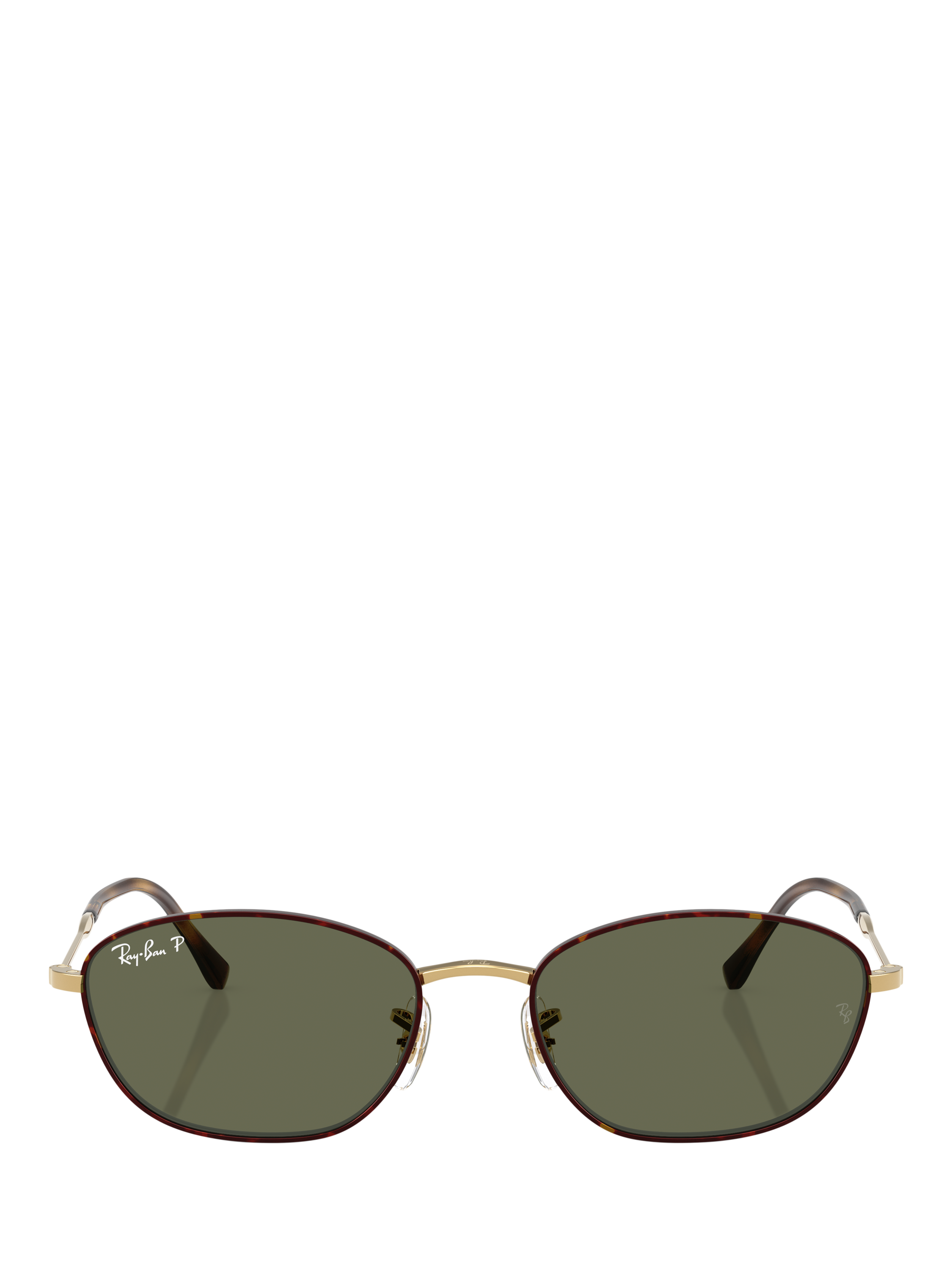 Product image 2 of 6, which shows Ray-Ban RB3749 Women's Polarised Irregular Sunglasses, Havana Gold/Green