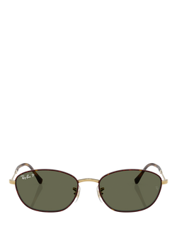 Ray-Ban RB3749 Women's Polarised Irregular Sunglasses, Havana Gold/Green - view 2, Havana Gold/Green