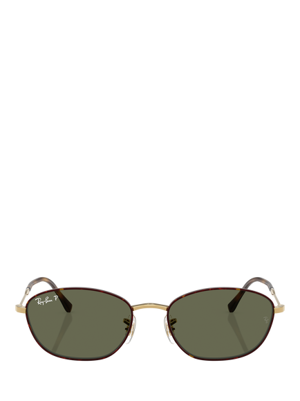 Ray-Ban RB3749 Women's Polarised Irregular Sunglasses, Havana Gold/Green - view 2, Havana Gold/Green