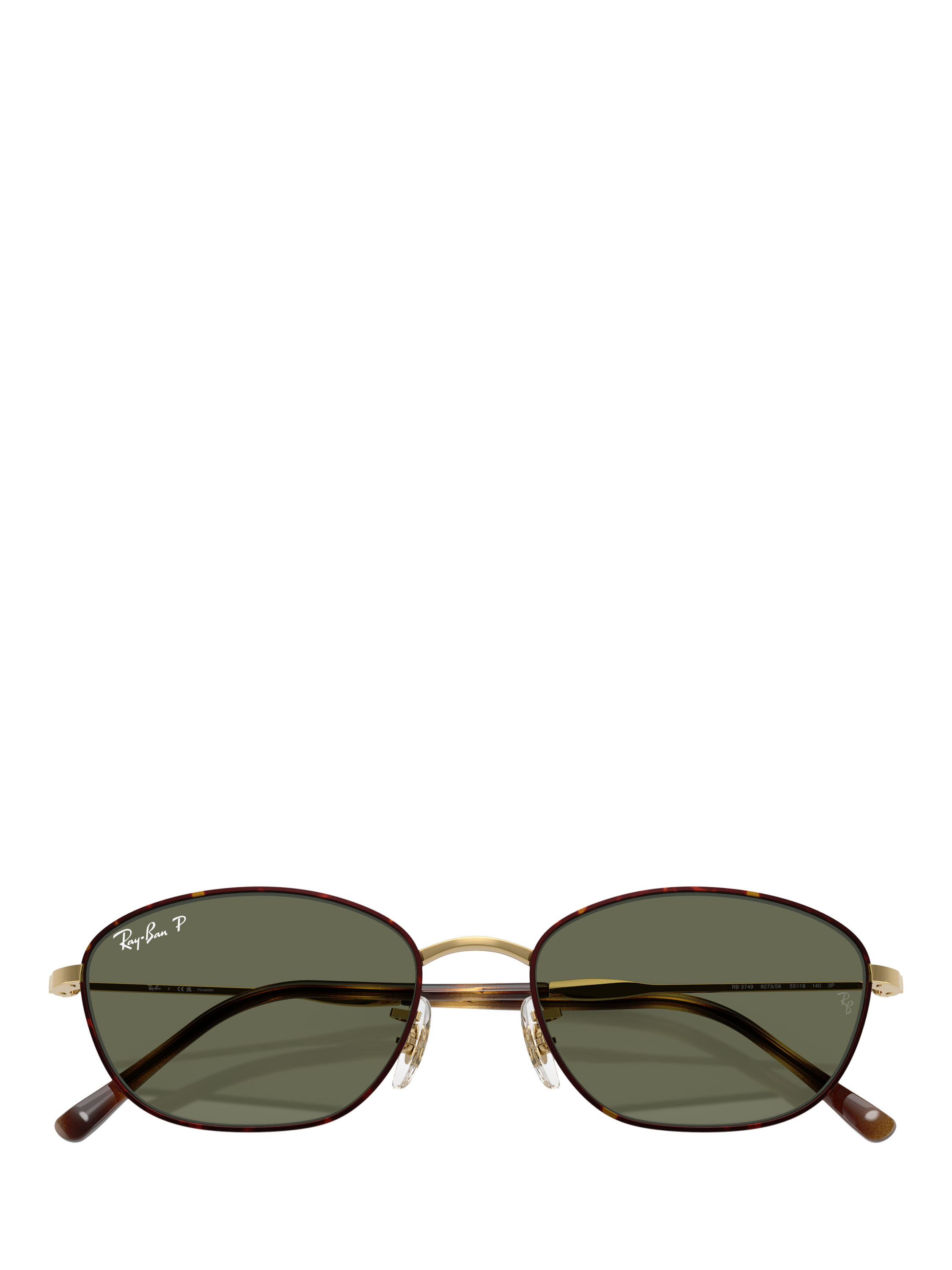 Product image 5 of 6, which shows Ray-Ban RB3749 Women's Polarised Irregular Sunglasses, Havana Gold/Green