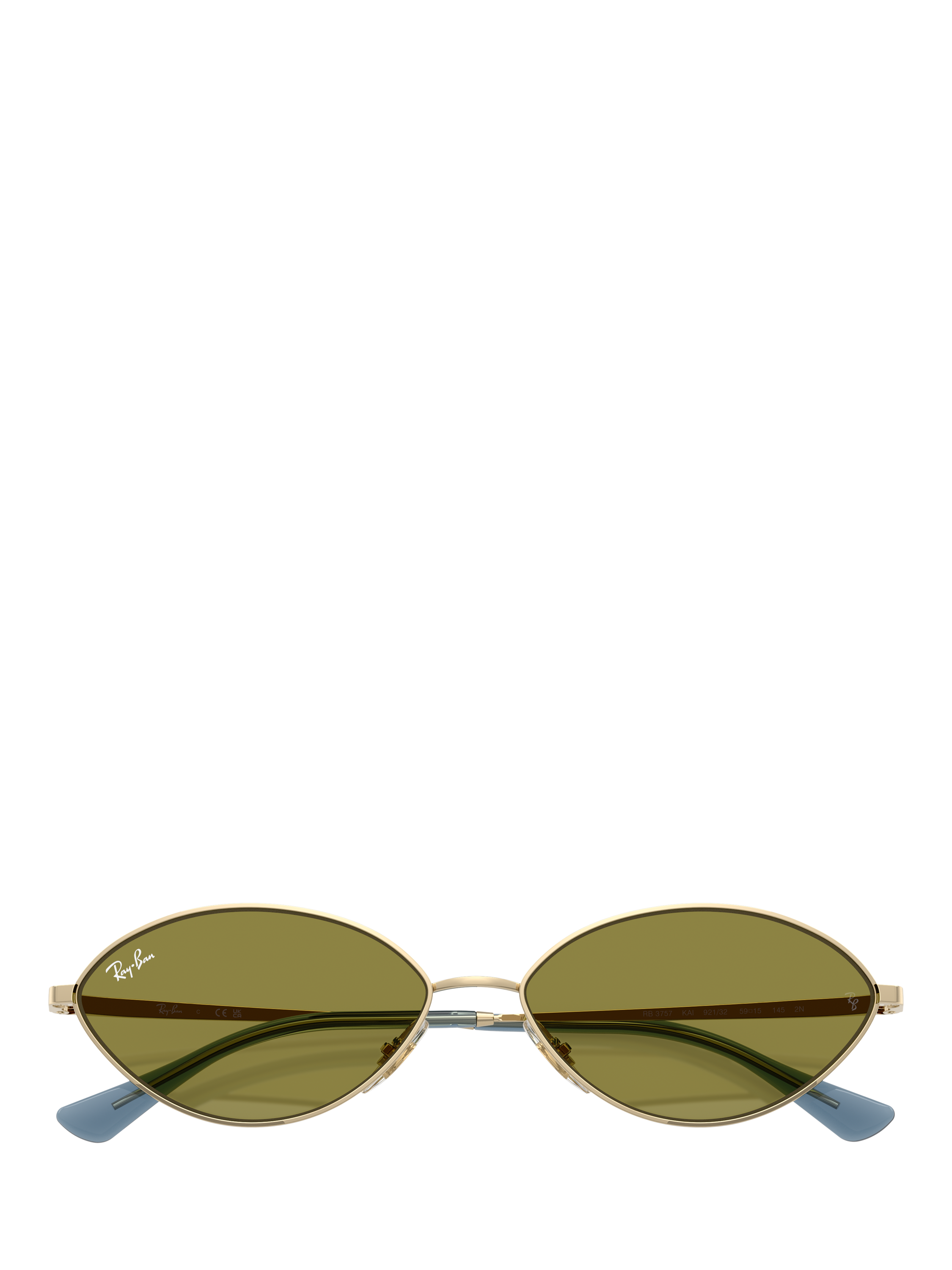 Product image 5 of 6, which shows Ray-Ban RB3757 Oval Sunglasses, Gold/Green