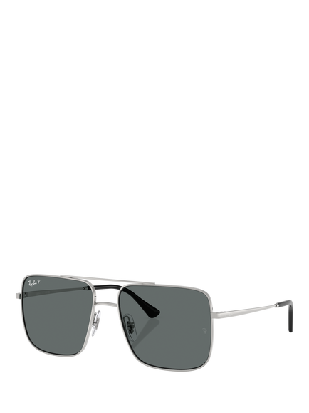 Ray-Ban RB3758 Polarised Square Sunglasses, Silver/Grey, Silver/Grey
