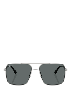 Ray-Ban RB3758 Polarised Square Sunglasses, Silver/Grey - view 2, Silver/Grey
