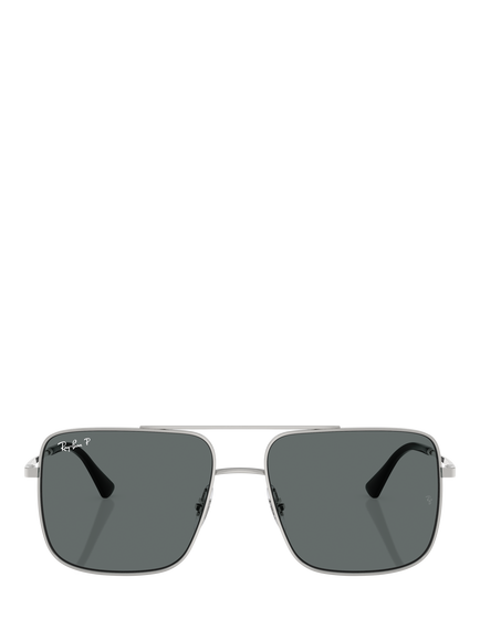 Ray-Ban RB3758 Polarised Square Sunglasses, Silver/Grey - view 2, Silver/Grey
