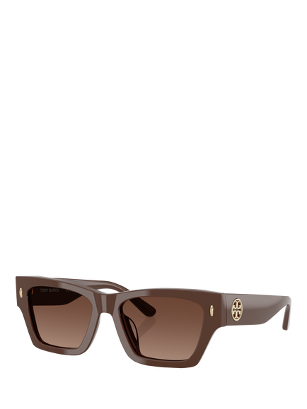 Tory Burch TY7169 Women's Rectangular Polarised Sunglasses, Brown, Brown