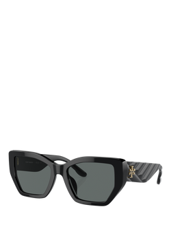 Tory Burch TY7187 Women's Irregular Polarised Sunglasses, Black, Black