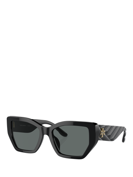 Tory Burch TY7187 Women's Irregular Polarised Sunglasses, Black, Black