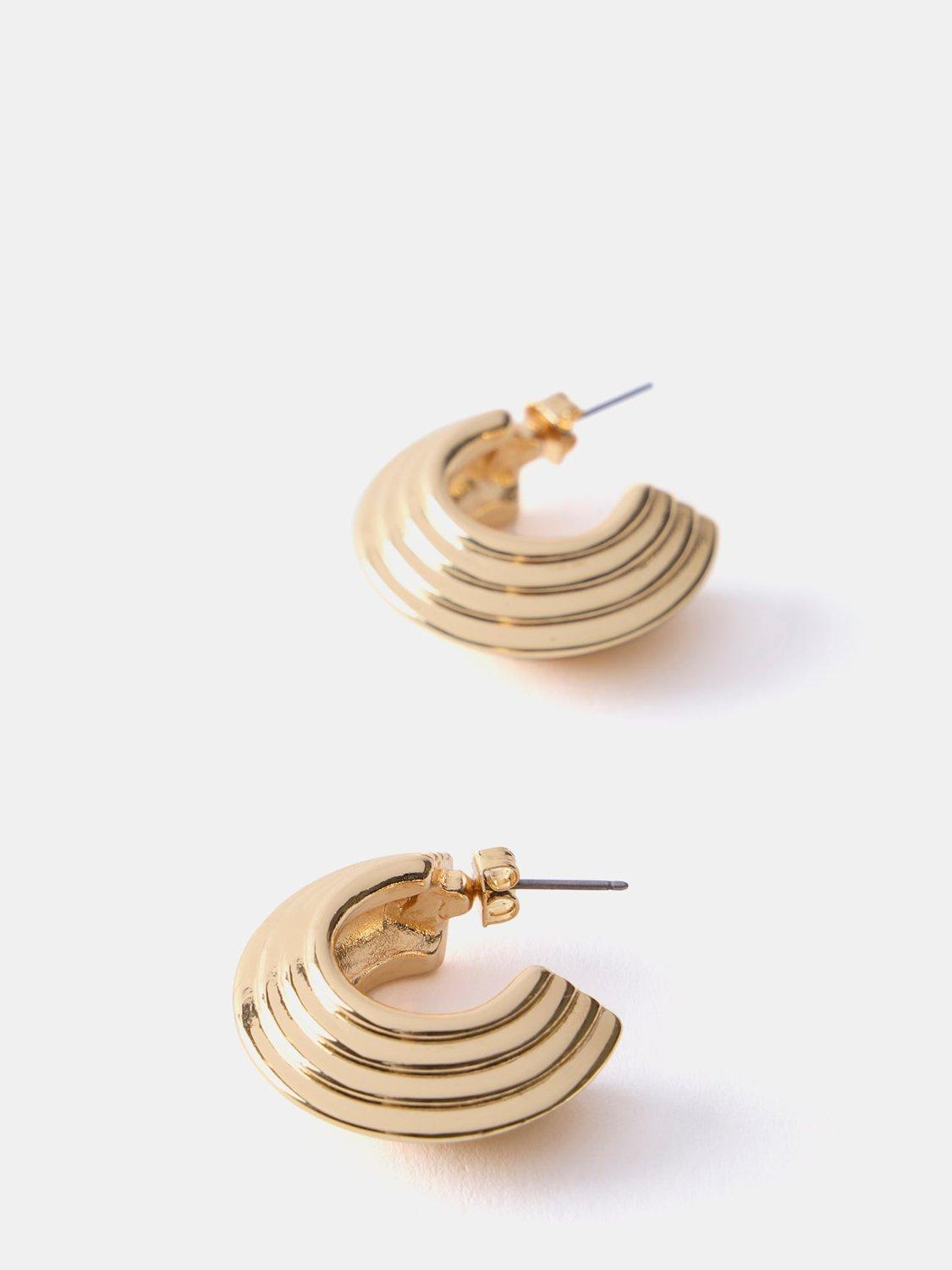 Product image 4 of 4, which shows Mint Velvet Ribbed Hoop Earrings, Gold
