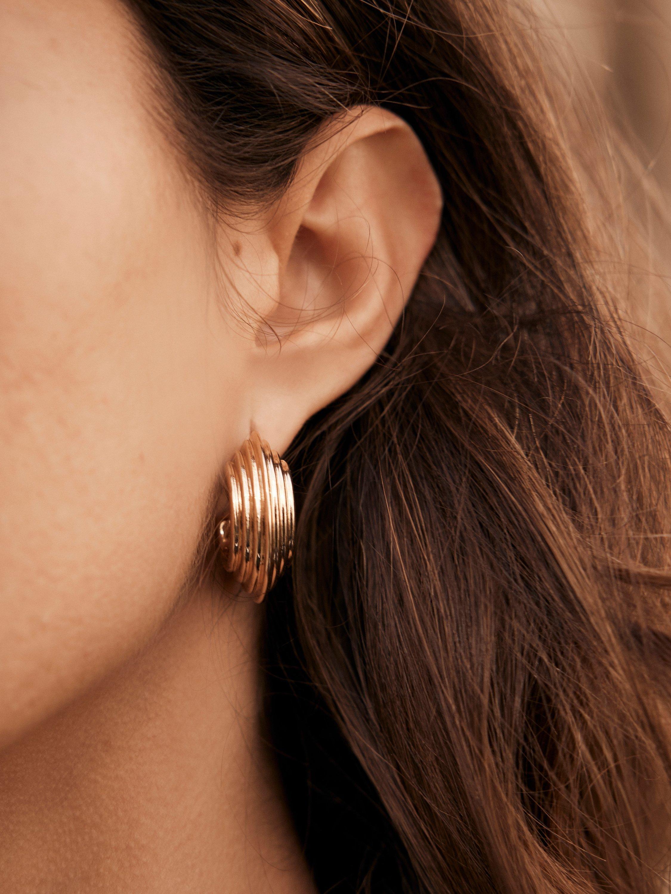 Product image 3 of 4, which shows Mint Velvet Ribbed Hoop Earrings, Gold