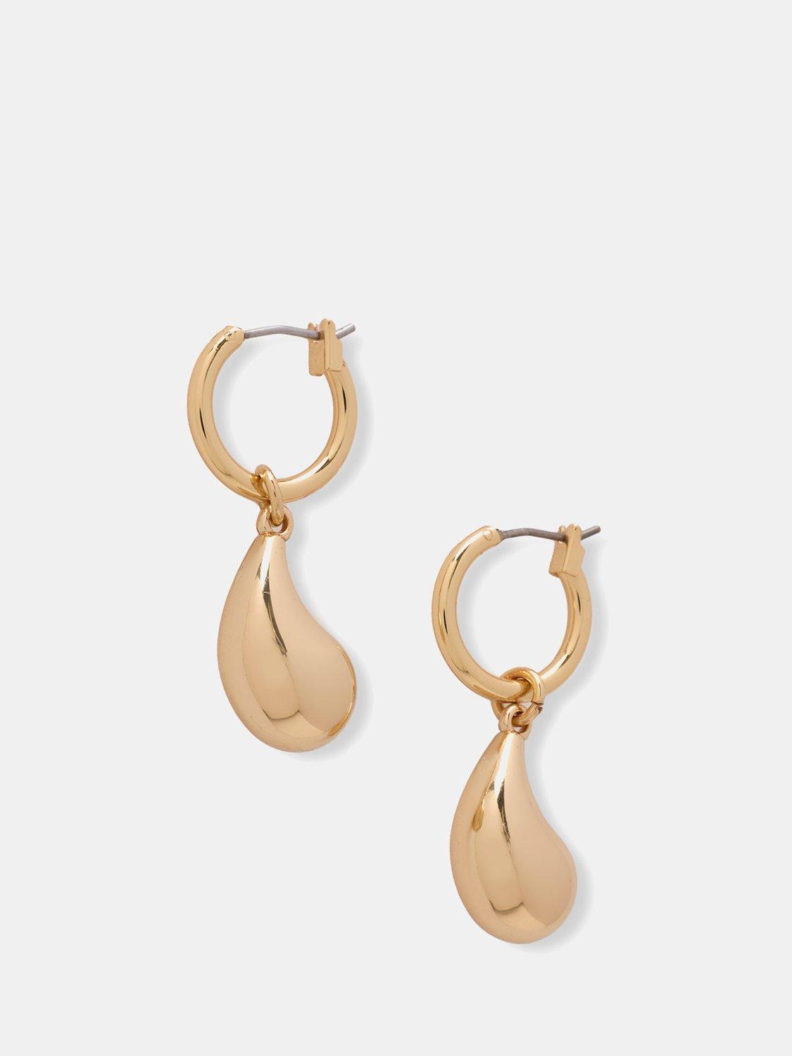 Product image 1 of 3, which shows Mint Velvet Teardrop Hoop Earrings, Gold