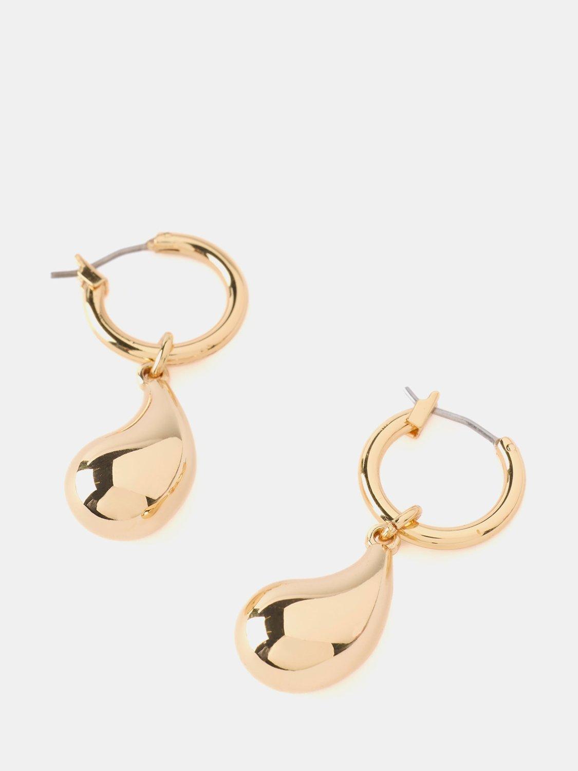 Product image 3 of 3, which shows Mint Velvet Teardrop Hoop Earrings, Gold
