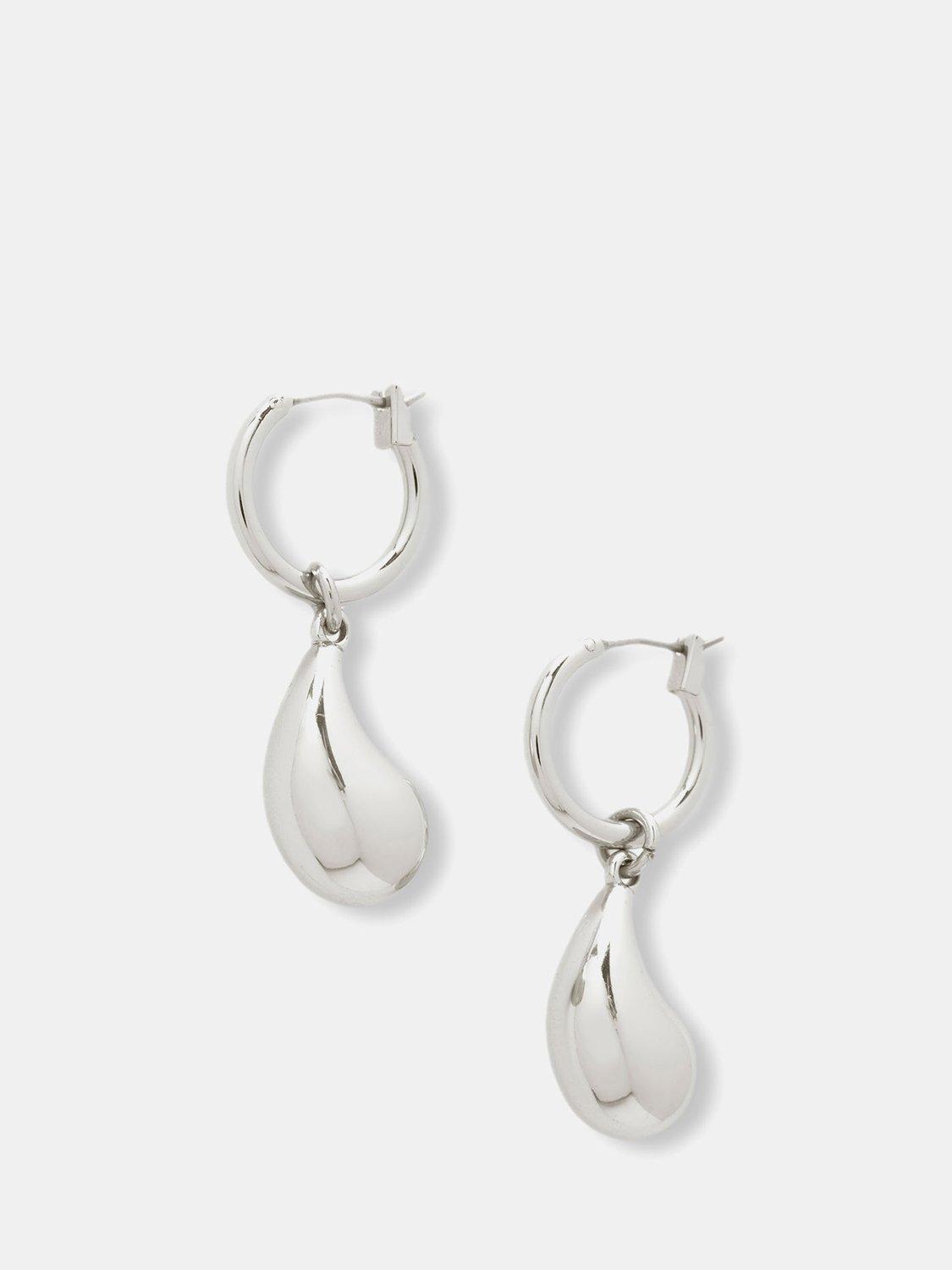 Product image 1 of 3, which shows Mint Velvet Teardrop Hoop Earrings, Silver
