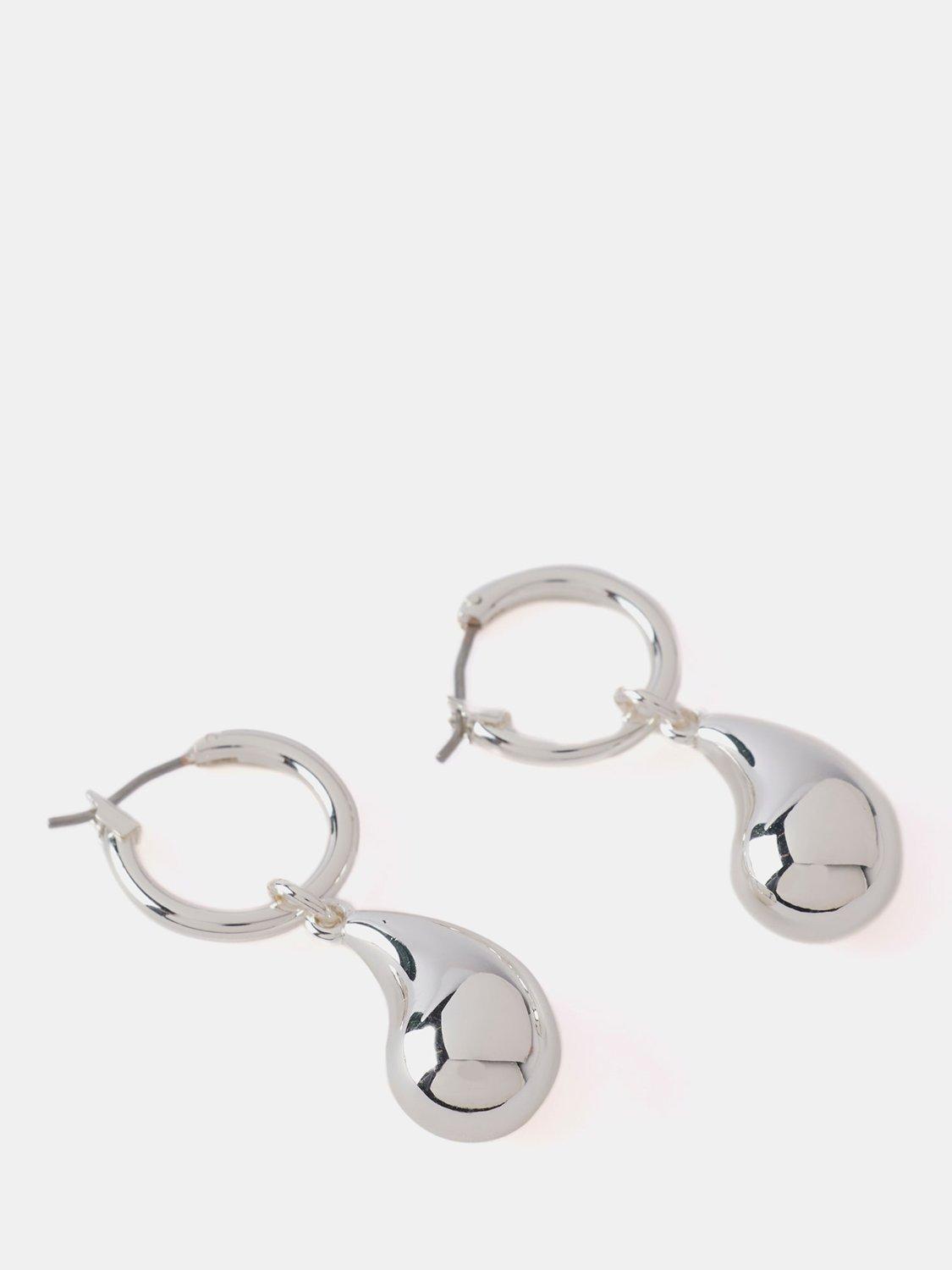 Product image 3 of 3, which shows Mint Velvet Teardrop Hoop Earrings, Silver