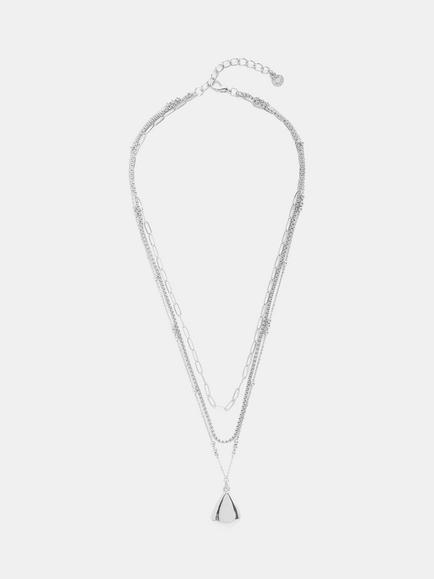 Mint Velvet Hanging Pendant Layered Necklace, Silver, Silver Silver