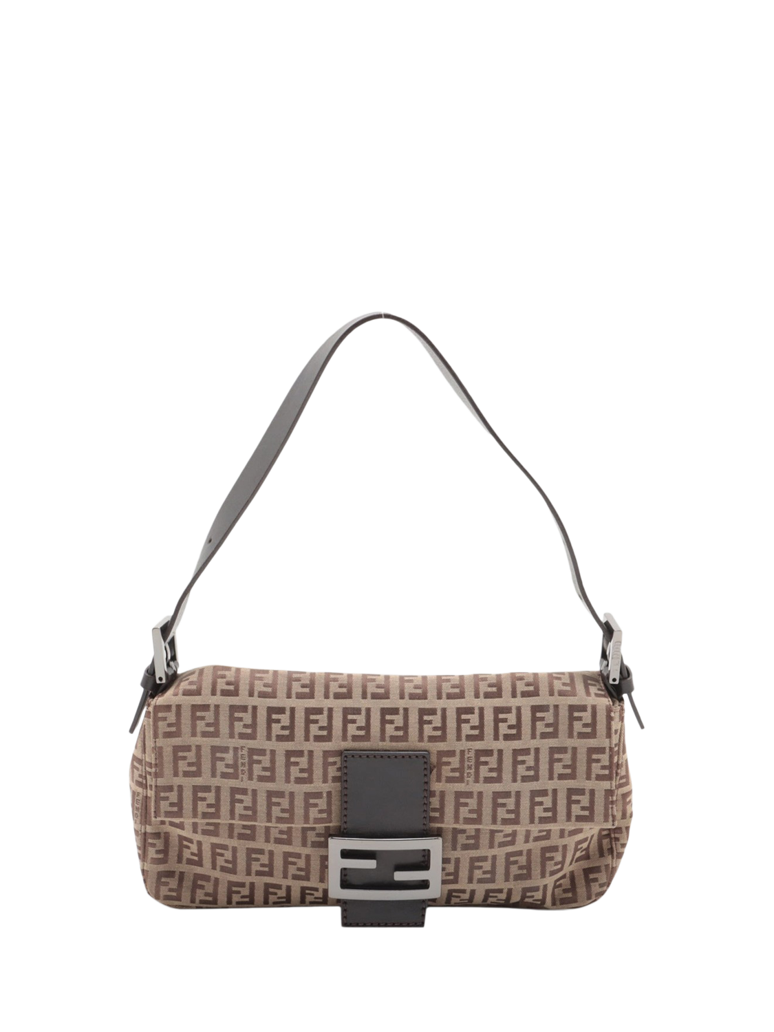 Pre-loved Fendi Zucchino Mamma Baguette Canvas and Leather Shoulder Bag, Brown