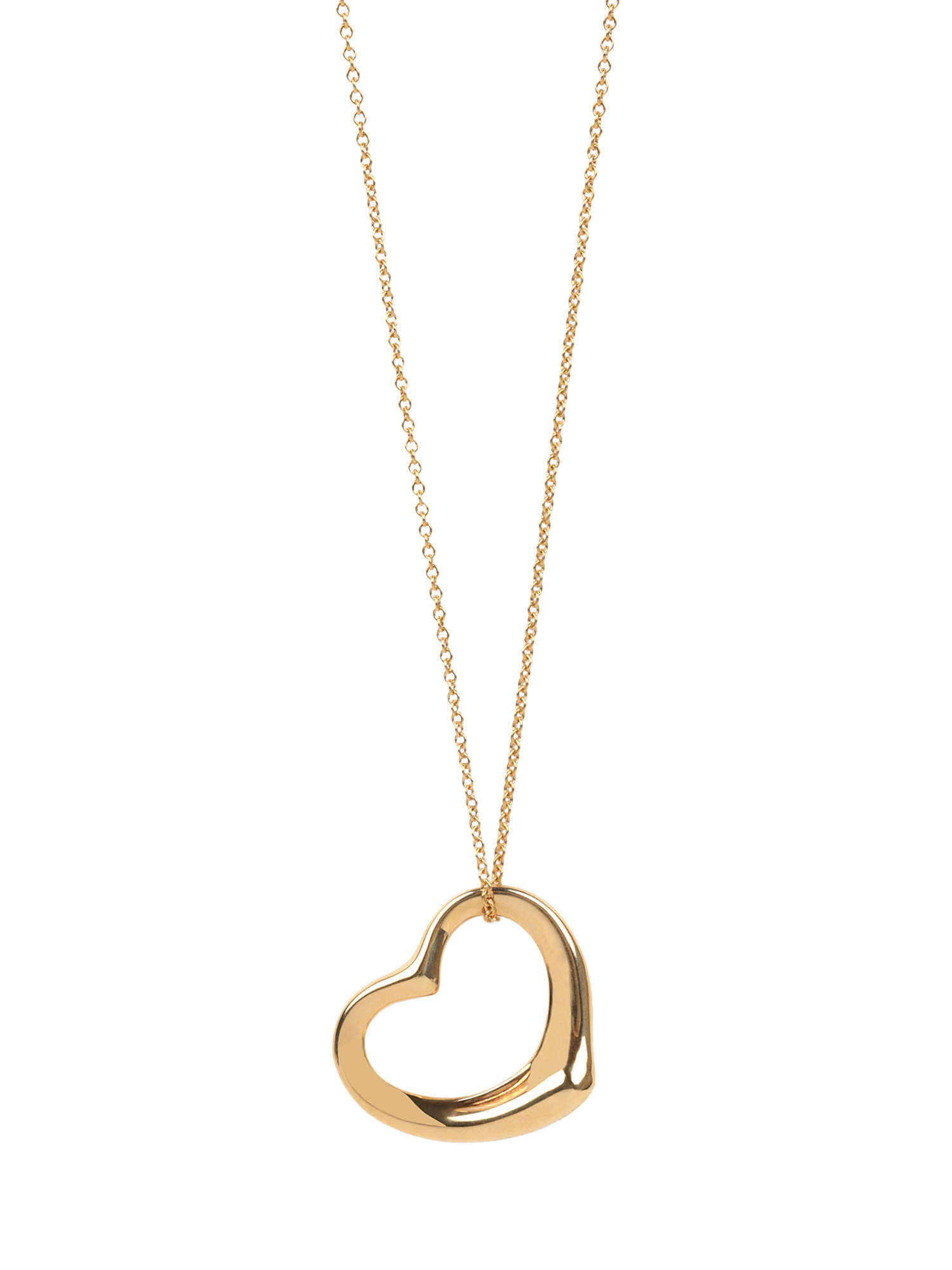 Product image 1 of 5, which shows Pre-loved Tiffany & Co. Elsa Peretti 18ct Yellow Gold Open Heart Pendant Necklace, 22mm, Yellow Gold
