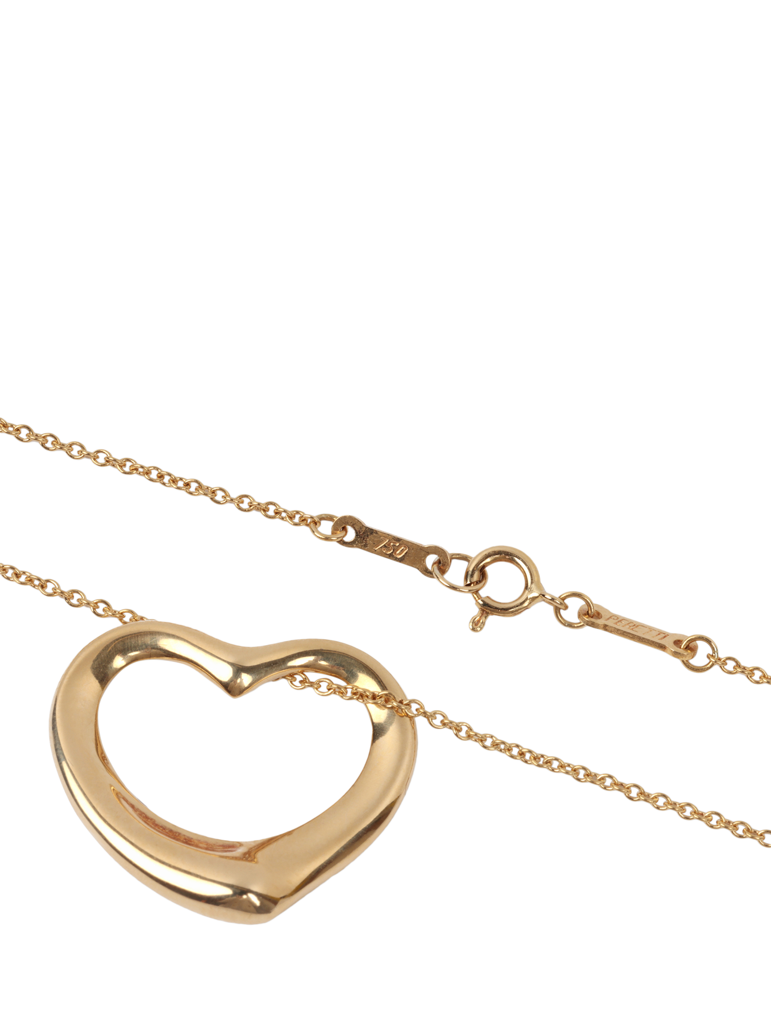 Product image 4 of 5, which shows Pre-loved Tiffany & Co. Elsa Peretti 18ct Yellow Gold Open Heart Pendant Necklace, 22mm, Yellow Gold