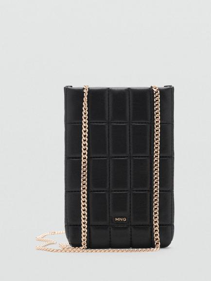 Mango Praline Quilted Phone Case, Black, Black
