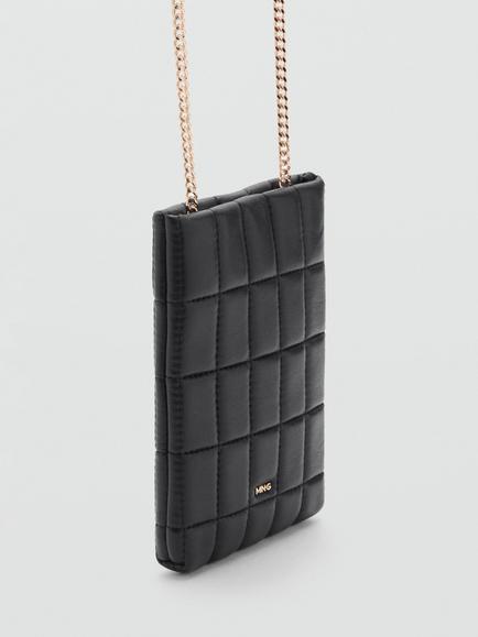 Mango Praline Quilted Phone Case, Black - view 2, Black