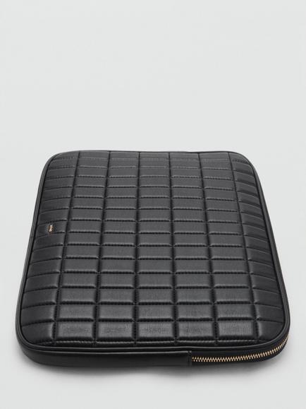 Mango Praline Quilted Laptop Case, Off White - view 2, Black