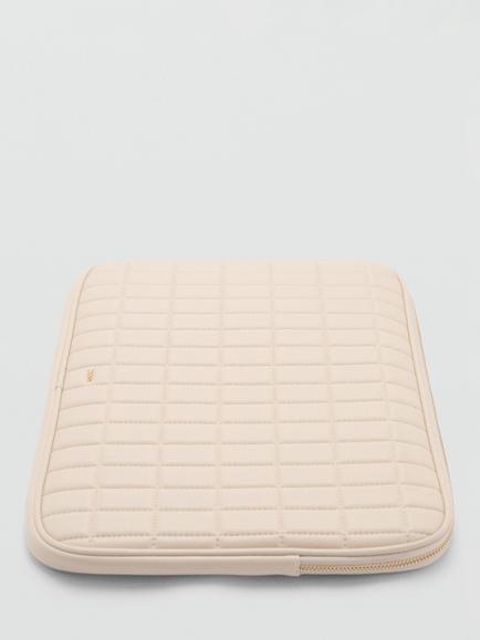 Mango Praline Quilted Laptop Case, Off White - view 2, Off White