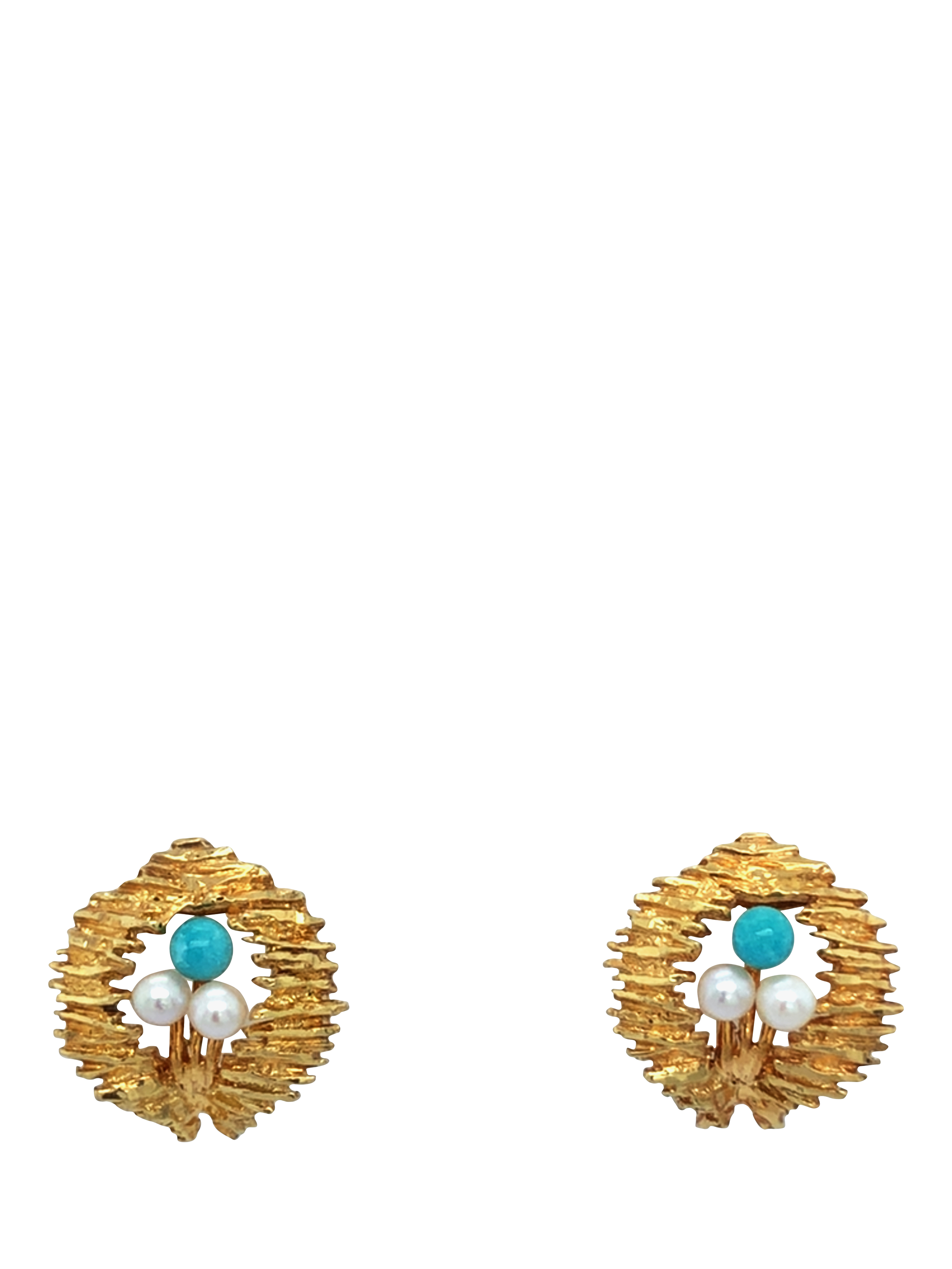 Vintage Fine Jewellery Pre-Loved 9ct Yellow Gold Cultured Pearl and Turquoise Clip-On Earrings, Dated London 1969