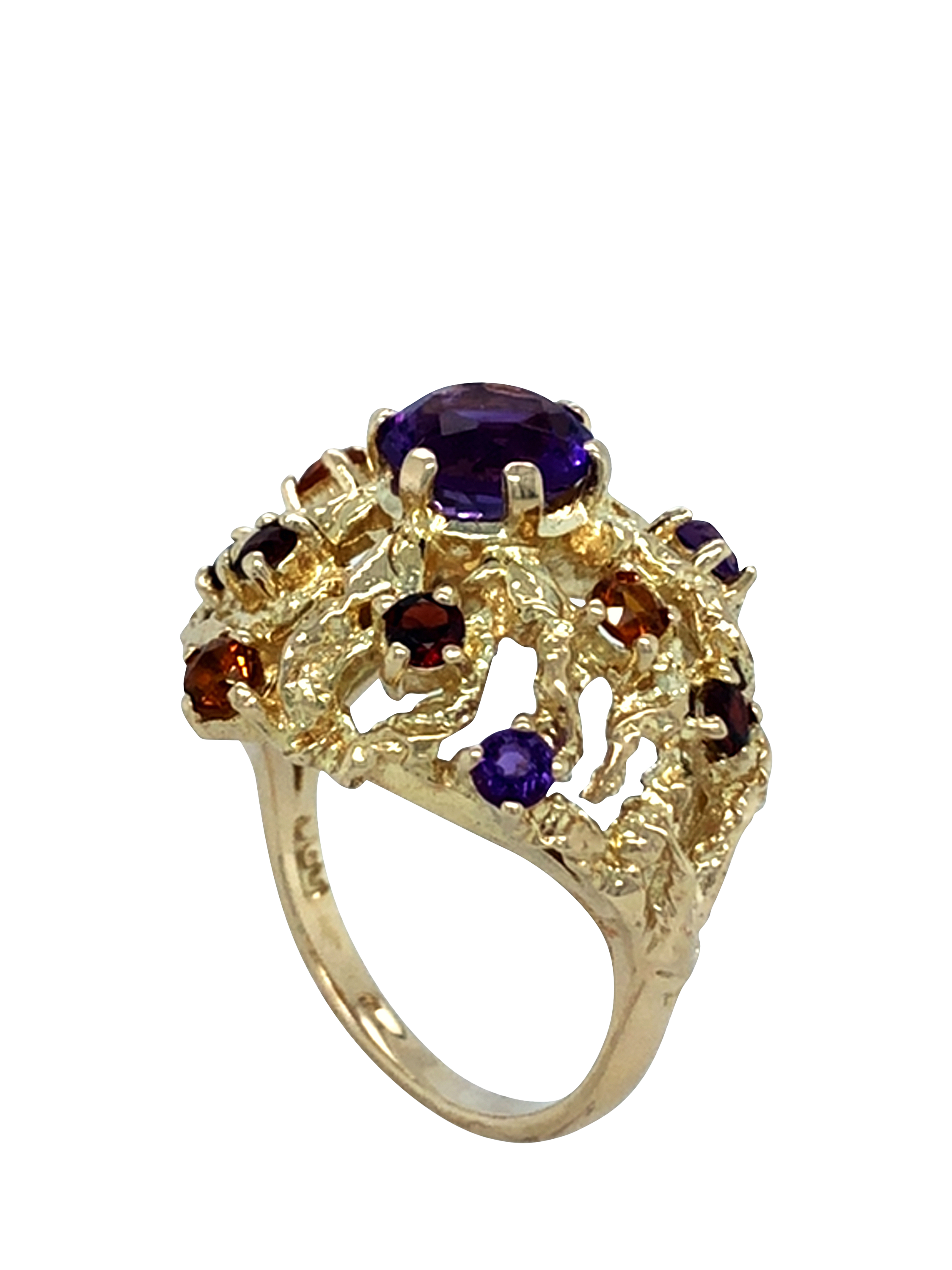 Vintage Fine Jewellery Pre-Loved 9ct Yellow Gold Garnet, Citrine and Amethyst Abstract Ring