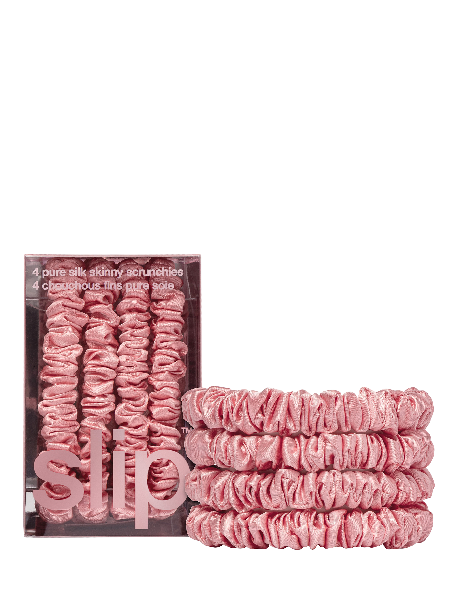 Product image 2 of 5, which shows Slip® Skinny Silk Scrunchies, Pack of 4, Rose