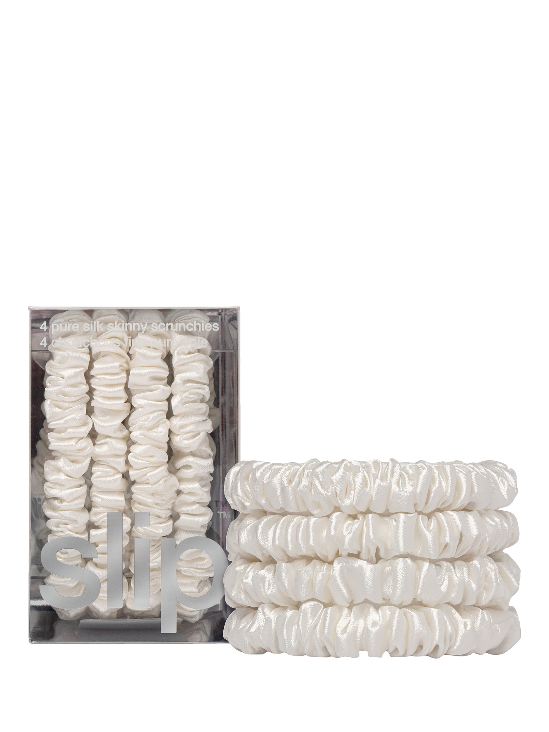 Product image 2 of 5, which shows Slip® Skinny Silk Scrunchies, Pack of 4, White