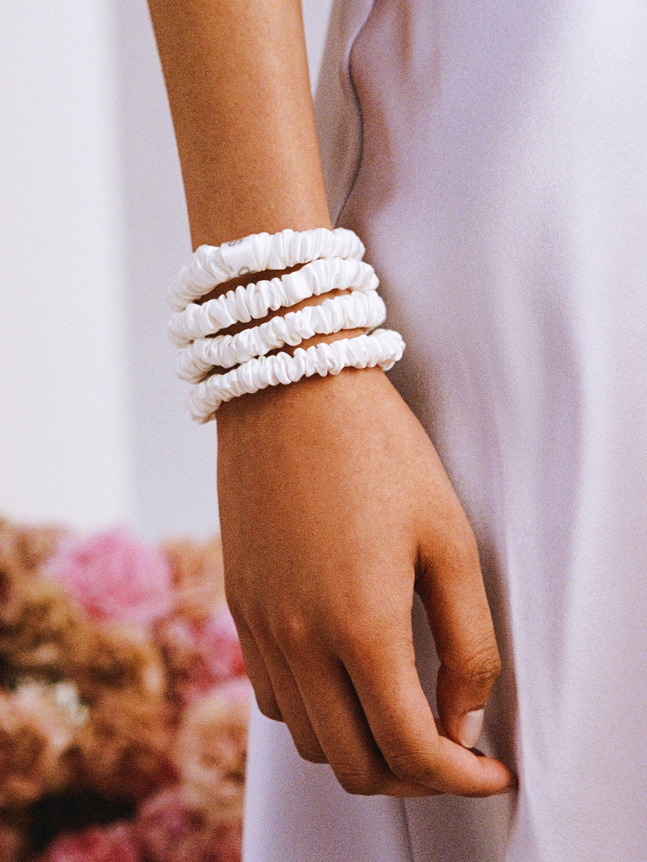 Product image 4 of 5, which shows Slip® Skinny Silk Scrunchies, Pack of 4, White