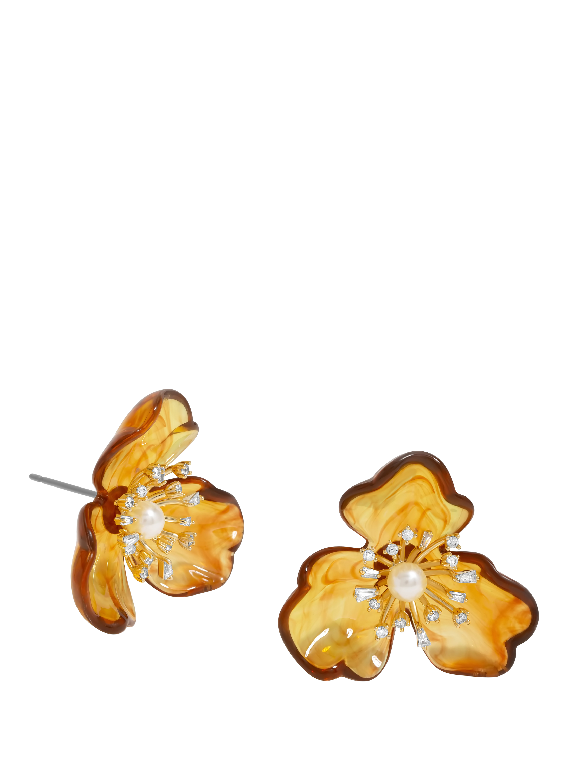 Product image 1 of 3, which shows Jon Richard Resin Floral Stud Earrings, Gold