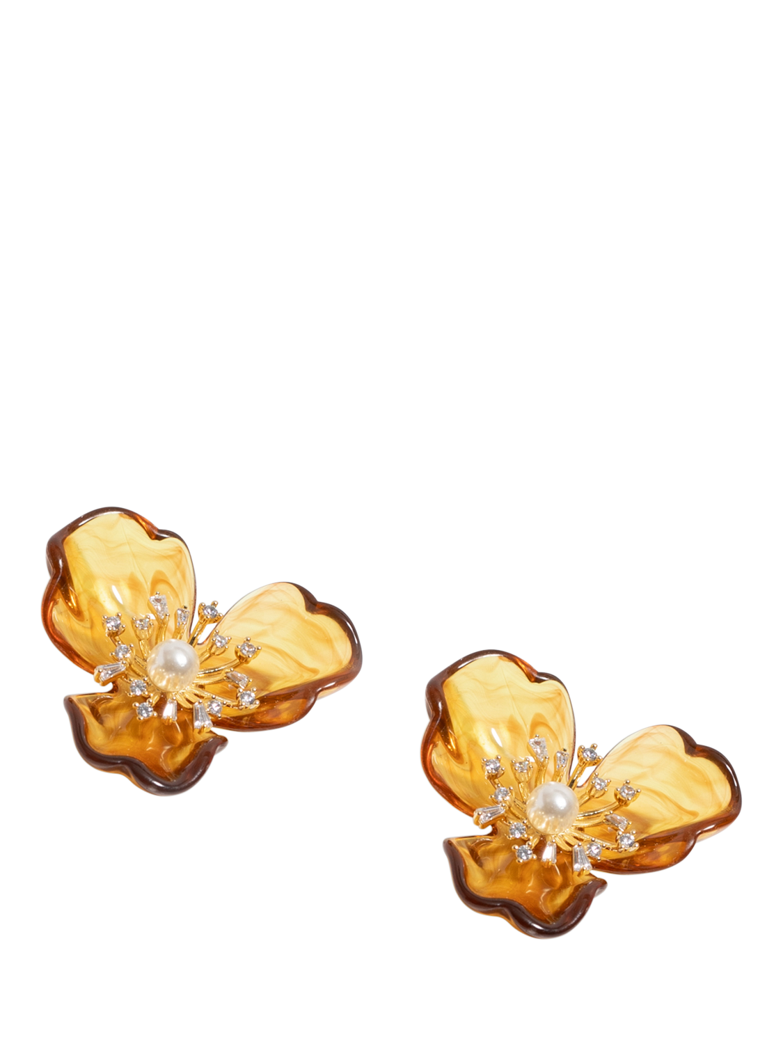 Product image 2 of 3, which shows Jon Richard Resin Floral Stud Earrings, Gold