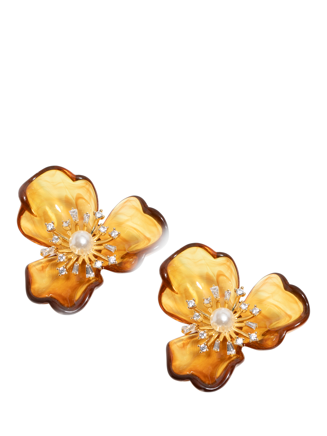 Product image 3 of 3, which shows Jon Richard Resin Floral Stud Earrings, Gold