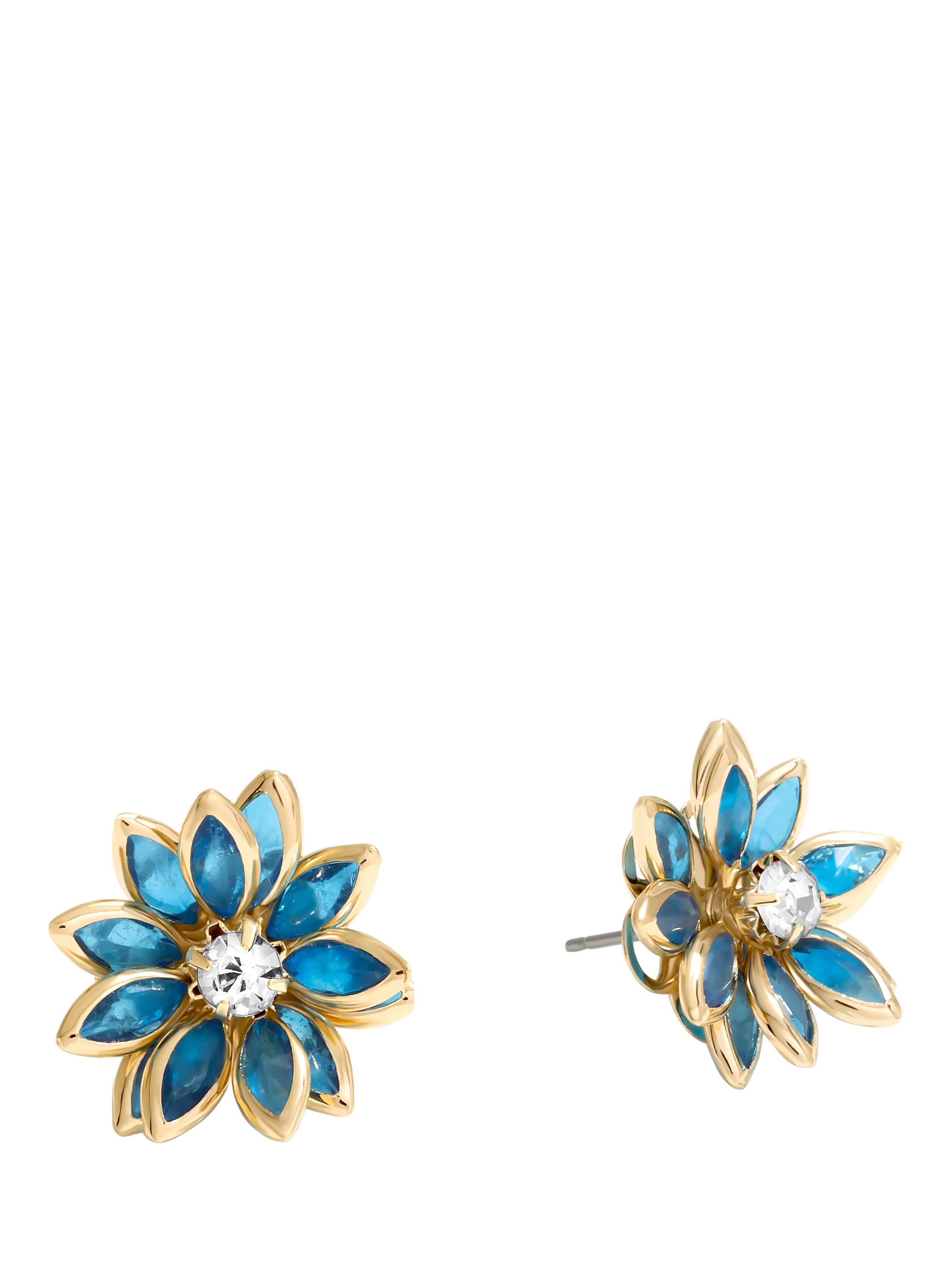 Product image 1 of 3, which shows Jon Richard Crystal Floral Stud Earrings, Gold/Blue