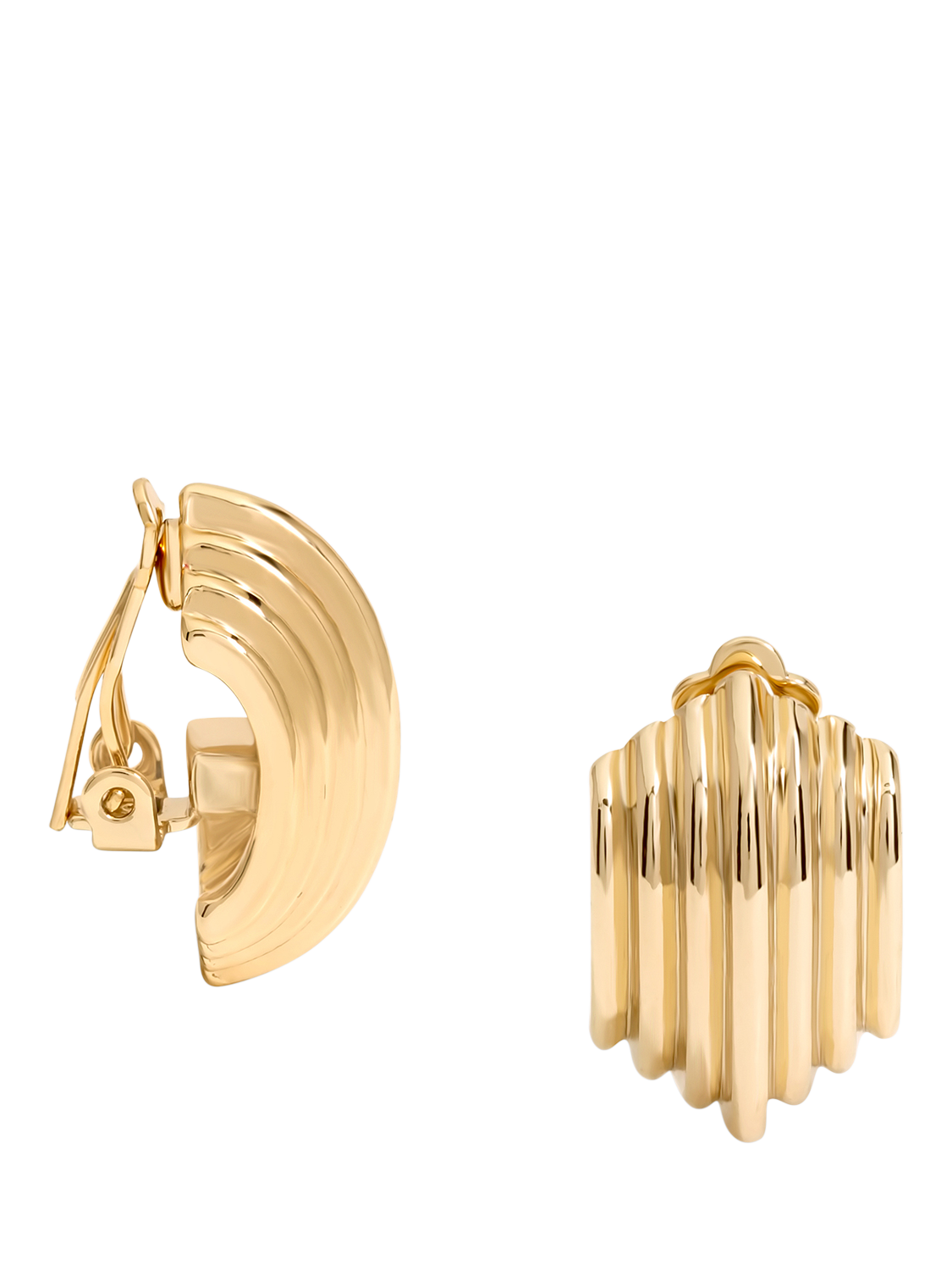 Product image 1 of 3, which shows Jon Richard Curved Ridge Clip Earrings, Gold