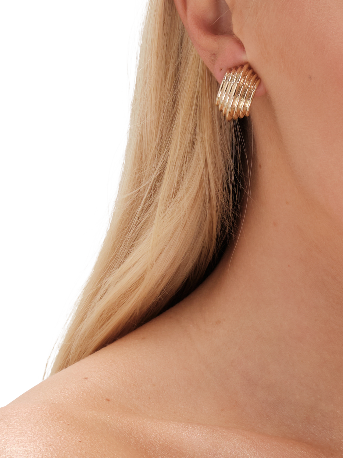Product image 2 of 3, which shows Jon Richard Curved Ridge Clip Earrings, Gold