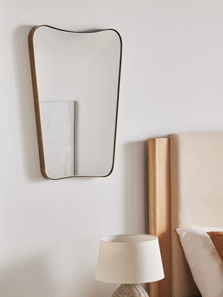 John Lewis Mid-Century Curved Metal Frame Wall Mirror, 70 x 50cm, Antique Brass - view 2, Brass Antique