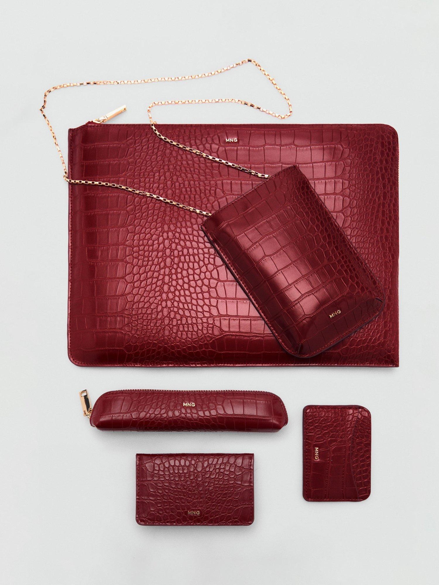 Product image 5 of 5, which shows Mango Leonor Croc Effect Card Holder, Red