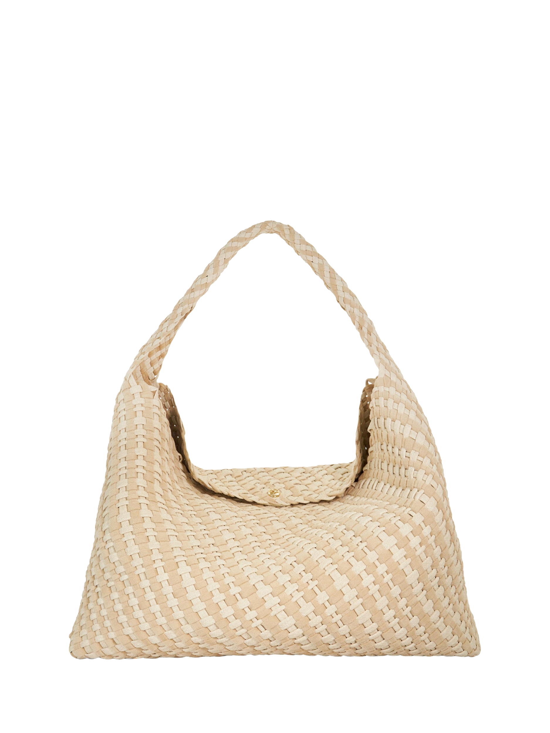 Product image 1 of 5, which shows Dune London Deliberate XL Woven Shoulder Bag, Cream