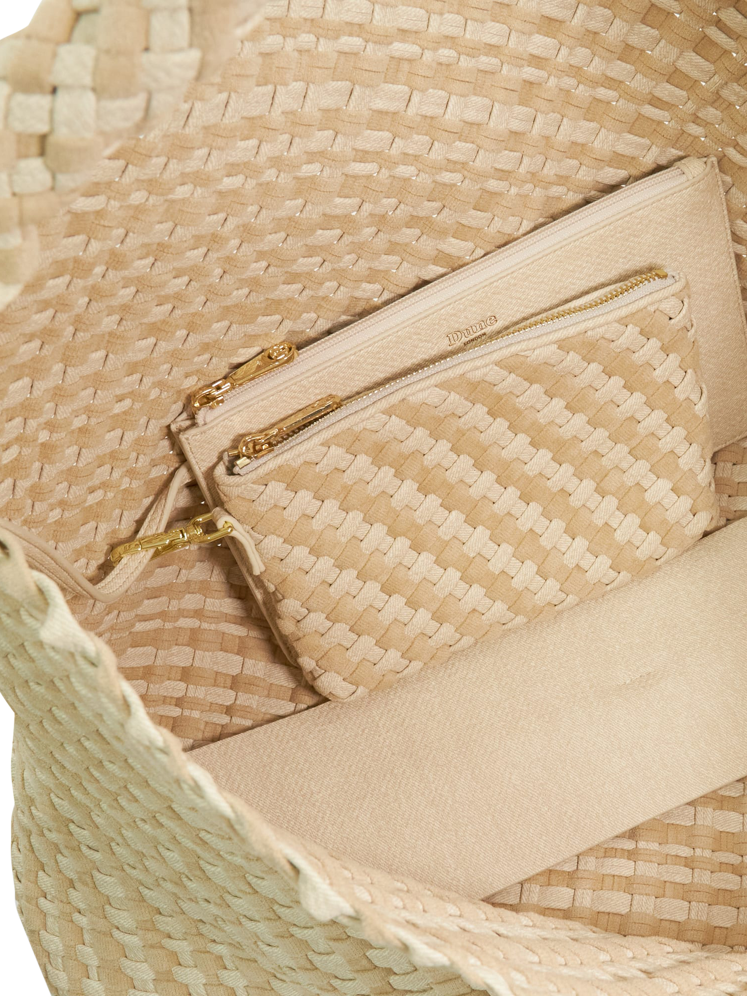 Product image 4 of 5, which shows Dune London Deliberate XL Woven Shoulder Bag, Cream