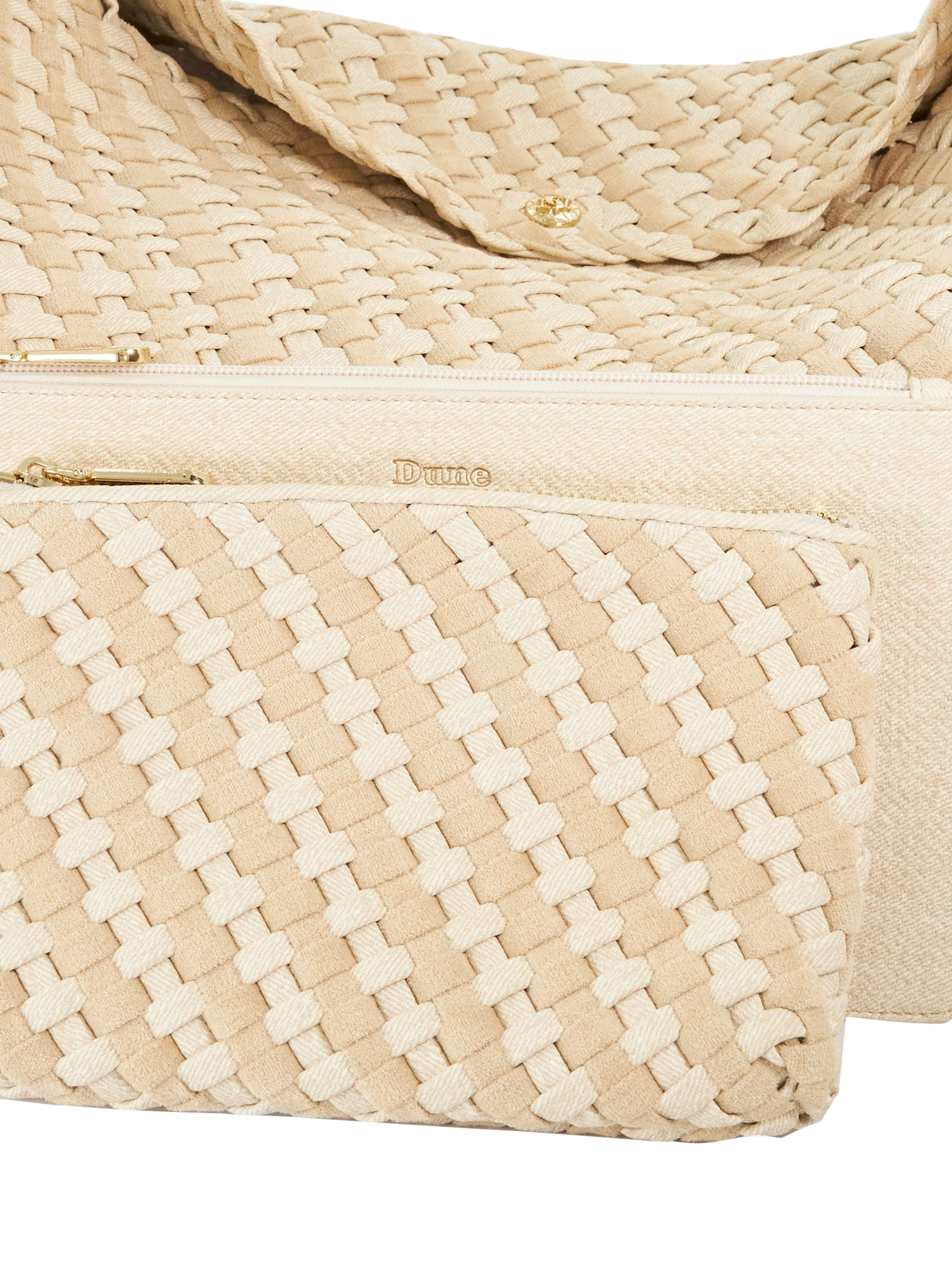 Product image 5 of 5, which shows Dune London Deliberate XL Woven Shoulder Bag, Cream