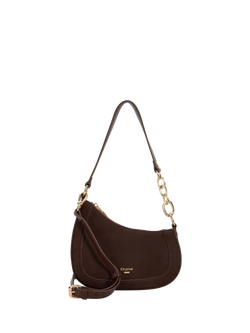 Dune London Direction Asymmetric Chain Detail Suede Shoulder Bag, Dark Brown